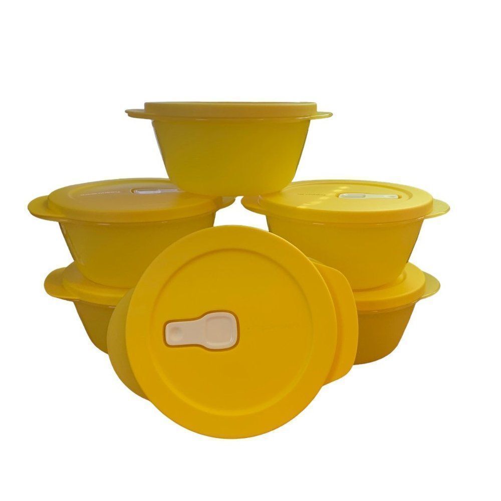 NWT Tupperware Exclusive Set of 6 CrystalWave PLUS Yellow Set ~ All 3 1/4 Cup